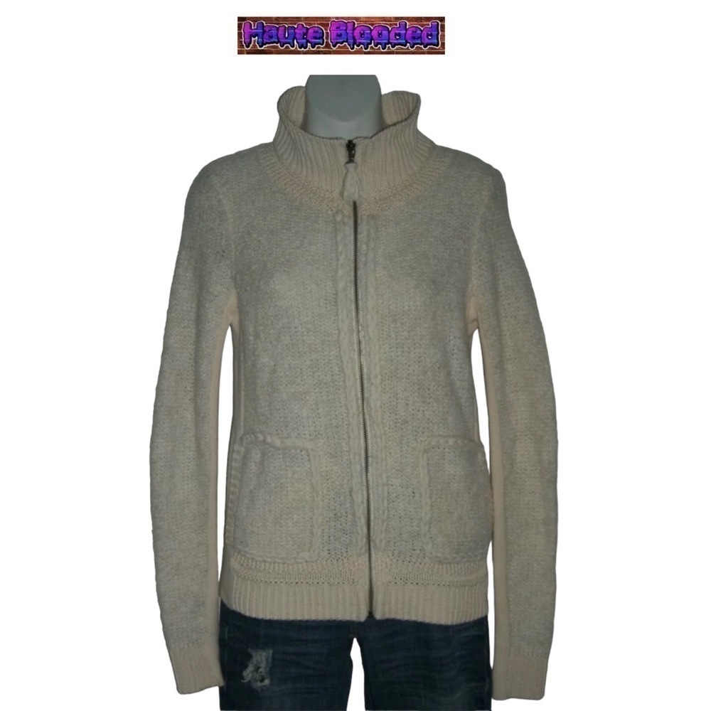 Sleeping On Snow Ivory Alpaca Wool Blend Sweater Zip Down Cardi Anthropologie S
